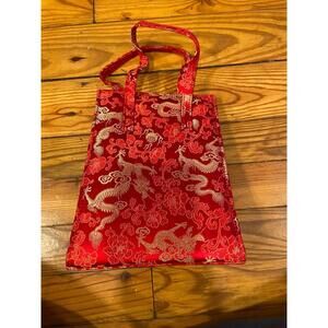 Elegant Red Silk Tote Bag with Golden Dragon Motif – Traditional Chinese Design